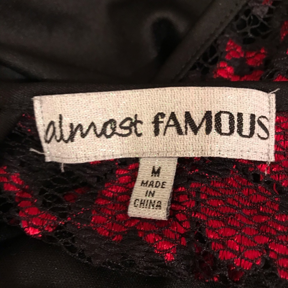 Almost Famous Lace Mini Dress Size Medium Junior Black Red Romantic Vamp Goth - Picture 4 of 15